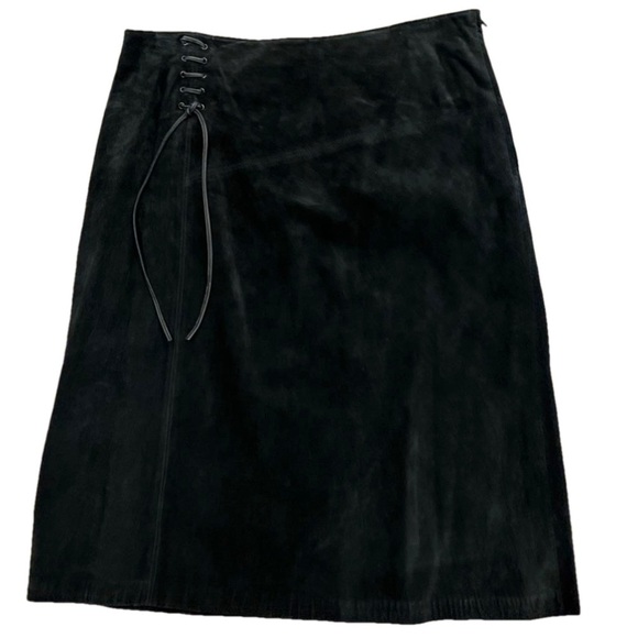 Danier 8 Black Suede Leather Lined Lace-Up Skirt Moto - Picture 3 of 8